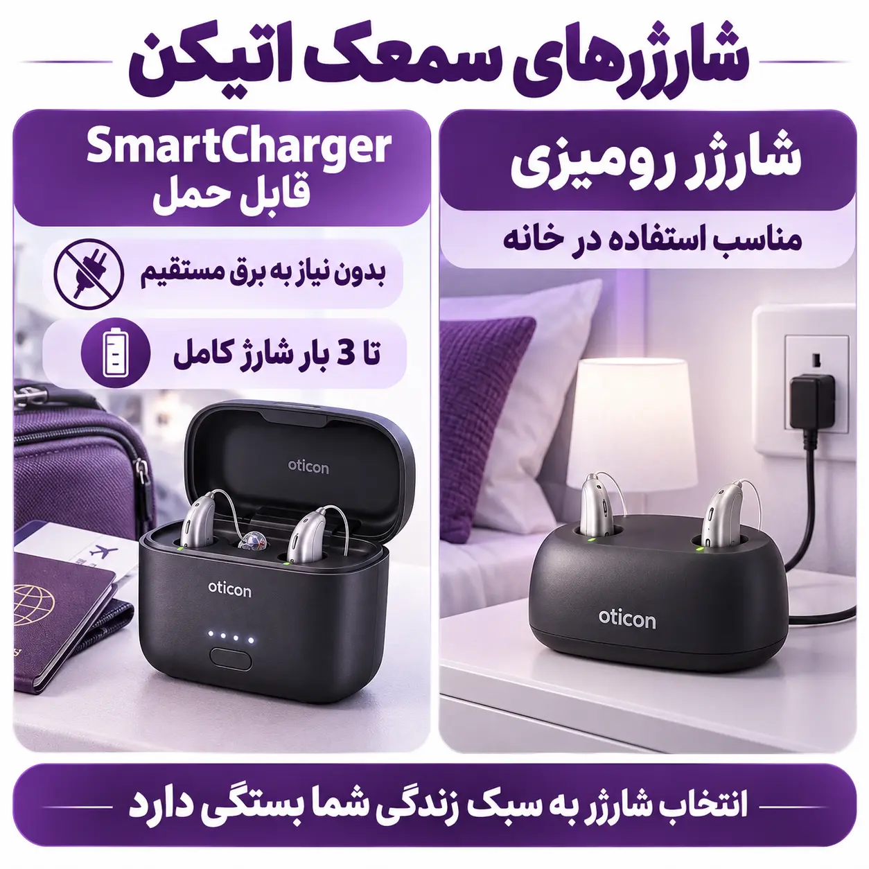 انواع شارژر اتیکن شامل رومیزی و قابل حمل است.