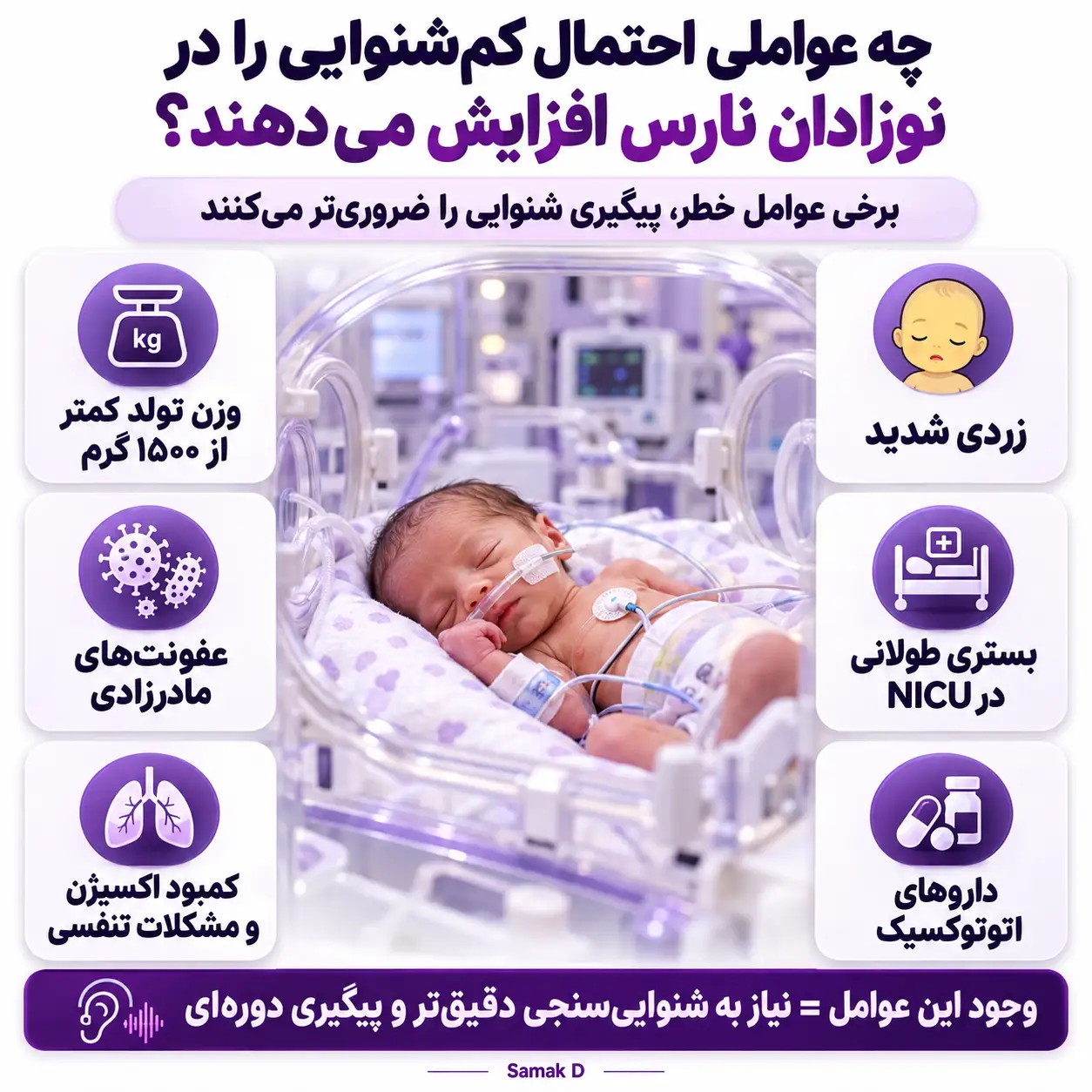 شرایط موثر و اثر گذار روی افزایش احتمال کم شنوایی در نوزاد نارس