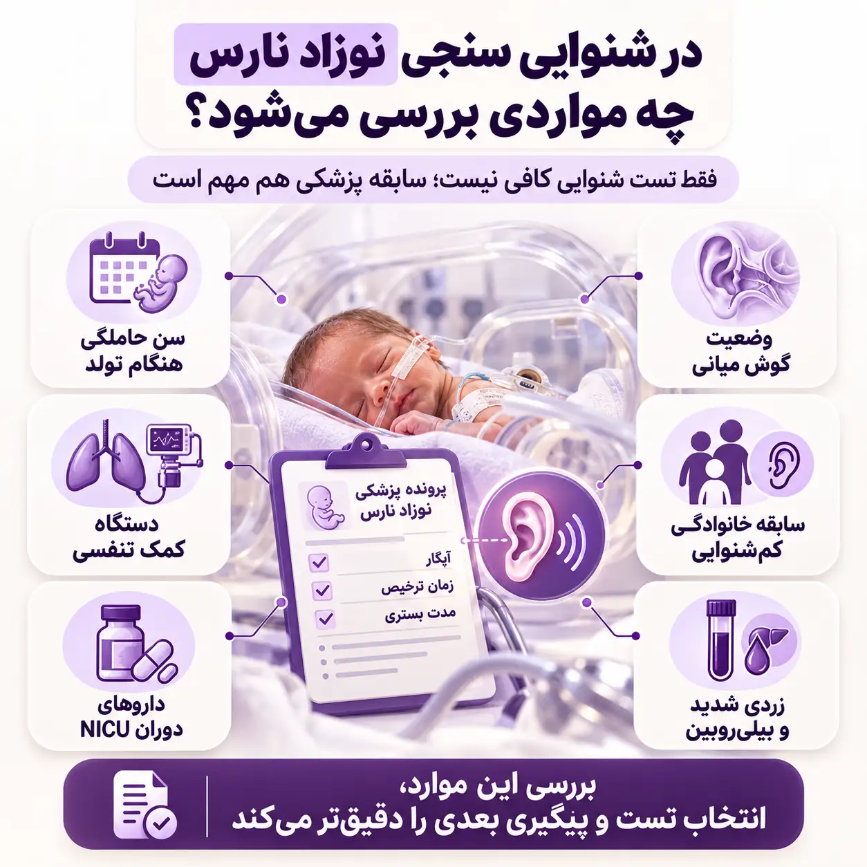 فاکتورهای مورد بررسی در تست شنوایی نوزاد نارس