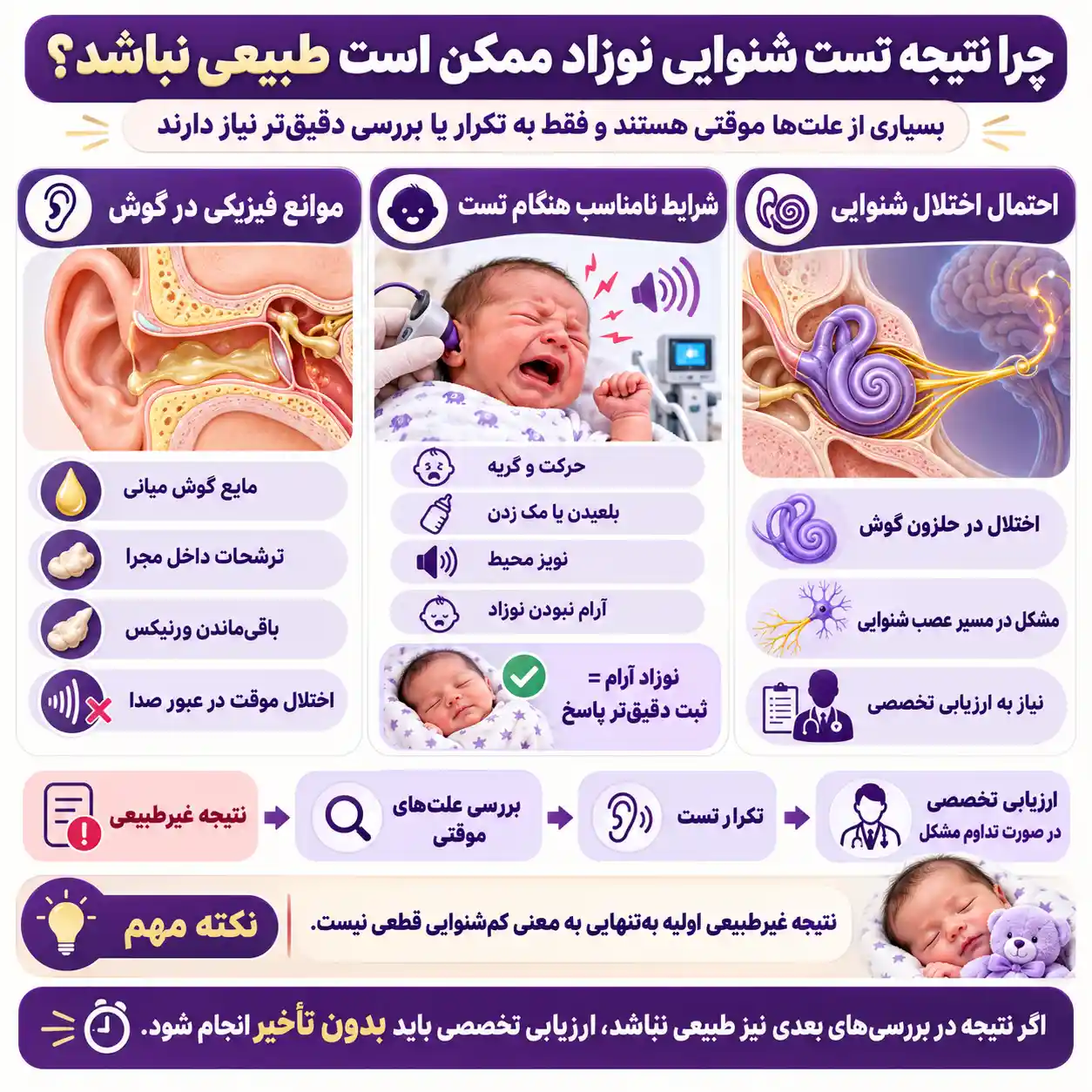 دلایل نتایج غیر طبیعی شنوایی سنجی نوزاد